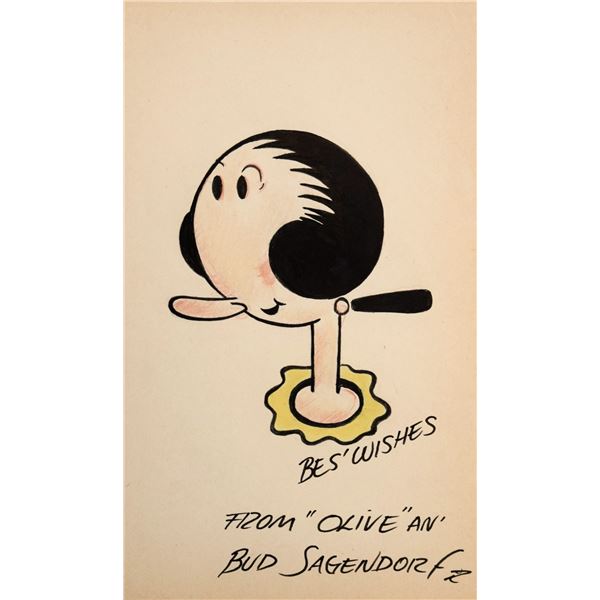 Popeye Olive Oyl Bud Sagendorf signed sketch