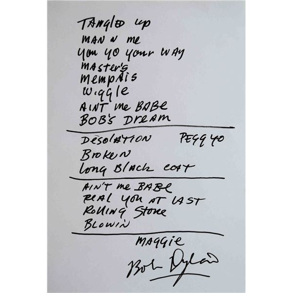 Bob Dylan Signed Set List