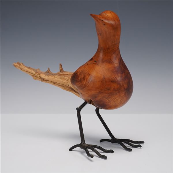 JPM Signed Carved Driftwood Bird Sculpture