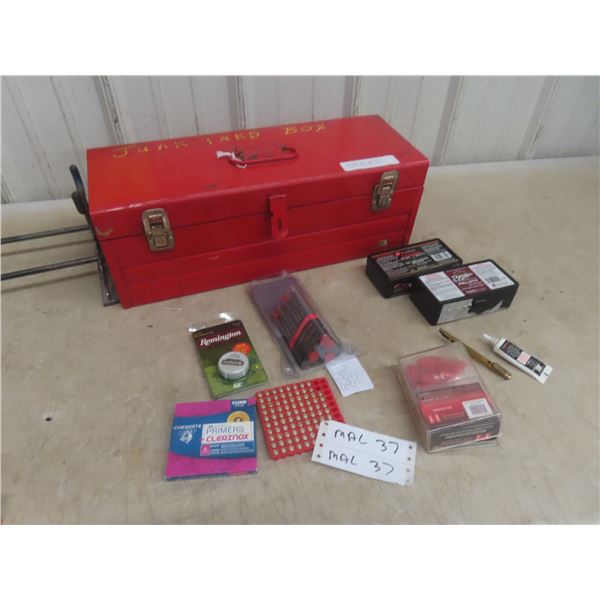 50 Cal Bullet, Powder, Primers + Other Reload Accessories with Metal Tool Box **MUST HAVE VALID PAL 
