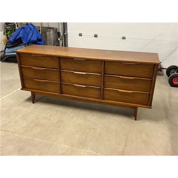 Mid Century 9 Drawer Lowboy Dresser - Walnut - Approx: 72 x 18 & 30.75"T (see photos)