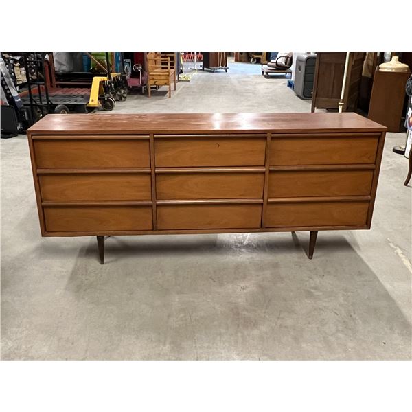 Mid Century 9 Drawer Lowboy Dresser - Walnut - Approx: 72 x 18 & 30.5"T (see photos)