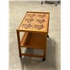 Image 2 : Teak 2 Tier Cart on Casters - Tiled Top - Approx: 28 x 18 & 23"T