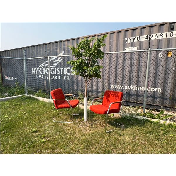 2 Tubular Chrome Cantilever Arm Chairs - Wood accents on arms - see all photos
