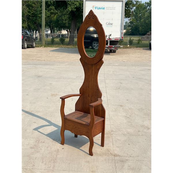 Antique Oak Hall Tree / Bench with Storage & Mirror (no hooks) see all photos