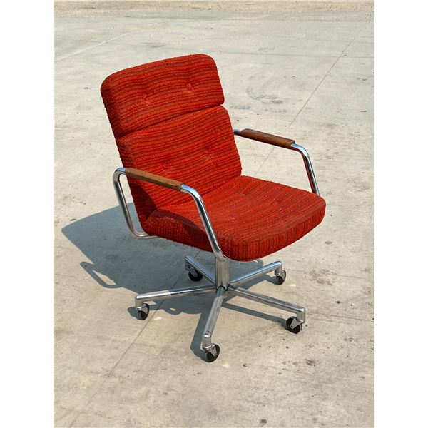 Tubular Chrome Chair on Casters - Wood accents on arms - see all photos