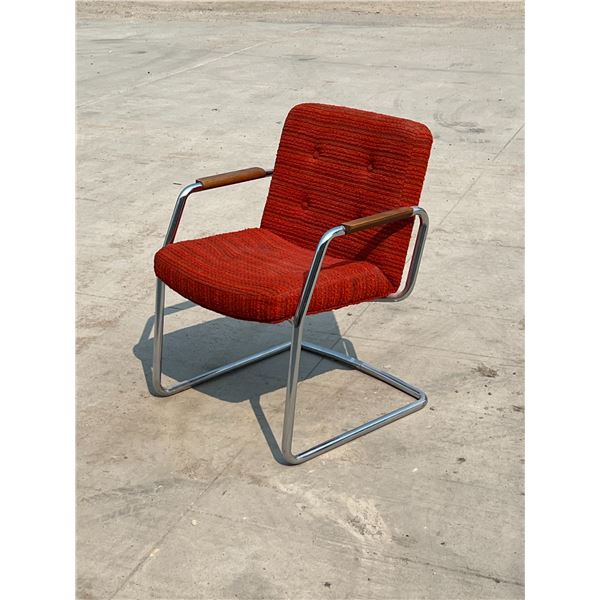 Tubular Chrome Cantilever Arm Chair - Wood accents on arms - see all photos