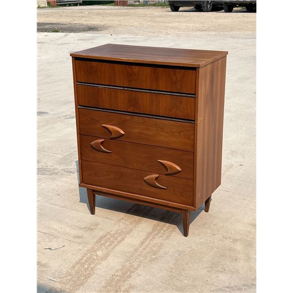 Mid Century 5 Drawer Tallboy Dresser - Walnut - Approx: 34 x 18.25 & 43.25"T