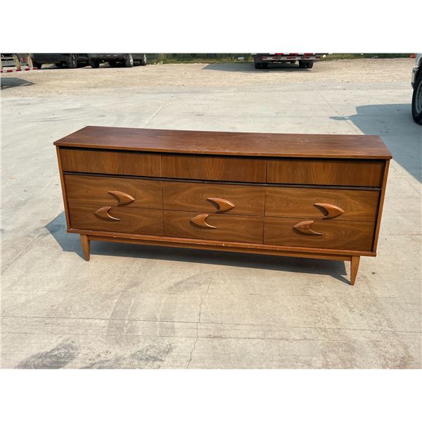 Mid Century 9 Drawer Lowboy Dresser - Walnut - 72 x 18 & 30.5"T