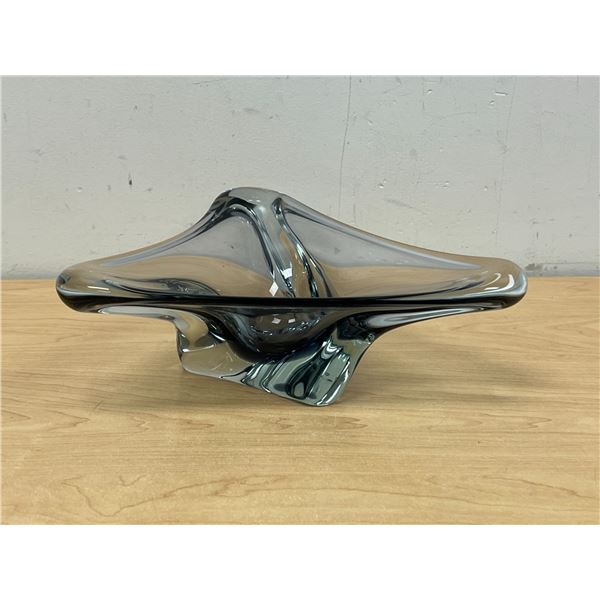Mid Century Heavy Thick Art Glass Centerpiece - 11.75"W 4"T see all photos
