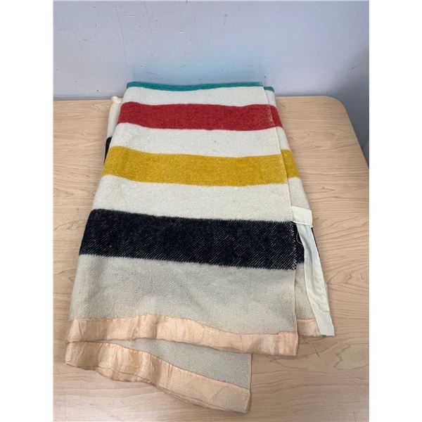 Vintage HBC Hudson's Bay Company 3 Point Blanket - repaired & shows years of use, see all photos