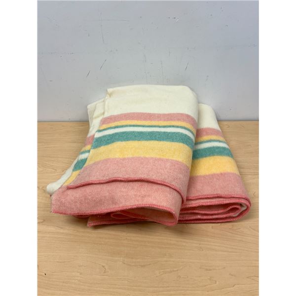 2 Vintage Candy Stripe Blankets - nice overall Approx: 78x62"