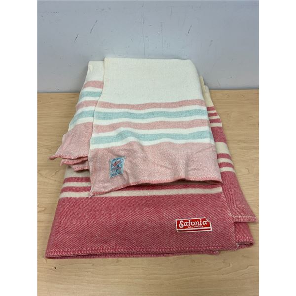 2 Wool Striped Blankets - larger approx: 94 x75" good used condition