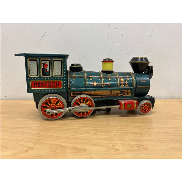 Vintage Japan Tin Litho Western Train Engine - Modern Toys Japan 13" not tested