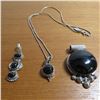 Image 1 : 925 Sterling lot.  Chain with 3 gorgeous pendants with black stones.