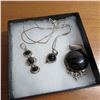 Image 3 : 925 Sterling lot.  Chain with 3 gorgeous pendants with black stones.