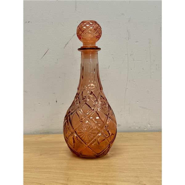 Nice Pink Crystal Glass Decanter with Stopper 11"T