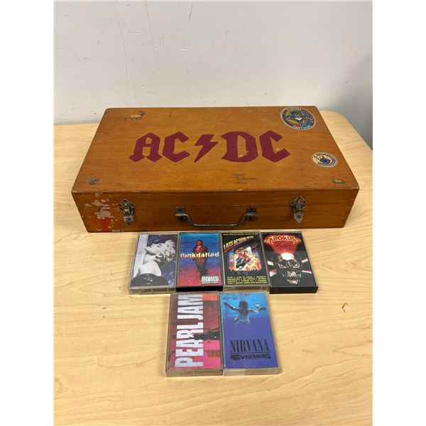 Hand Painted Wood Box FULL of Cassette Tapes - fun mix - see all photos