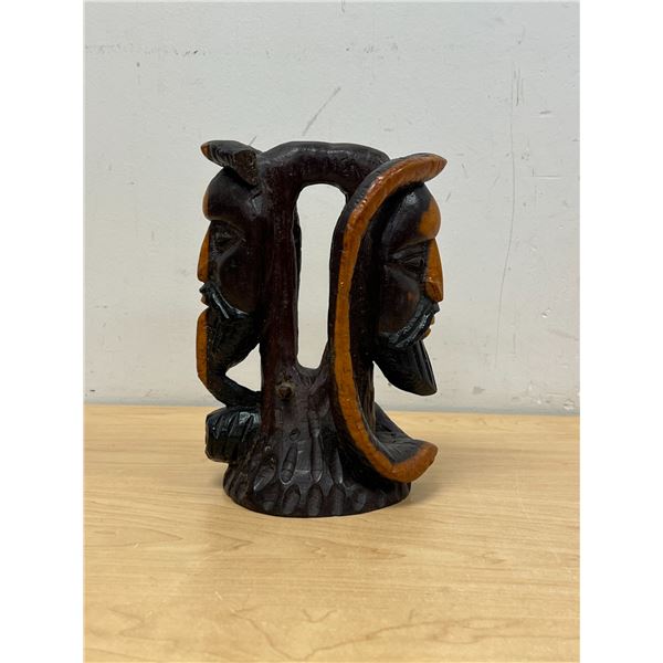Unusual Double Sided Figural Wood Sculpture 8.25"T 6"W
