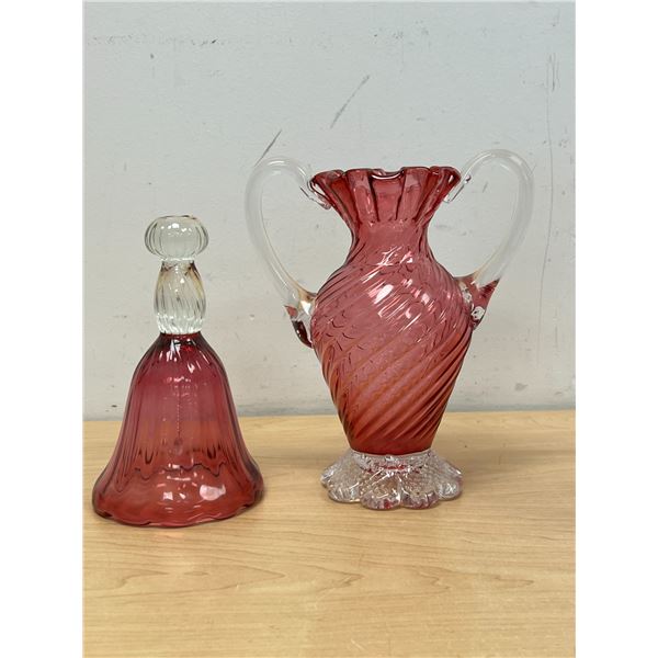 Cranberry Glass Bell & Vase - Vase 8" tall