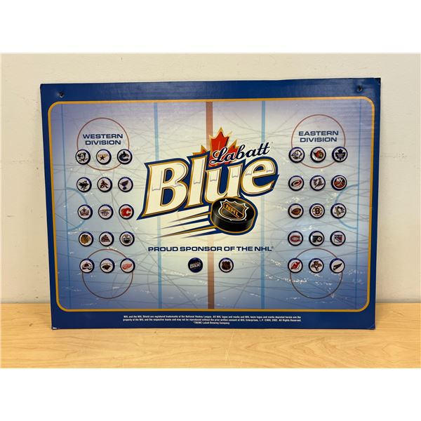 Labatt Blue NHL Hockey Team Bottle Caps on Cardboard Display - Approx: 24x18"