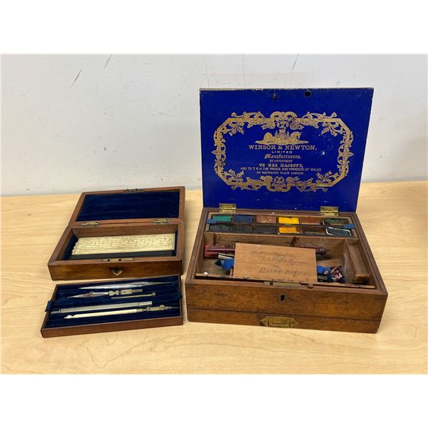 Antique Winsor & Newton Painting Box Set & Precision Drawing/Drafting Kit - see all photos