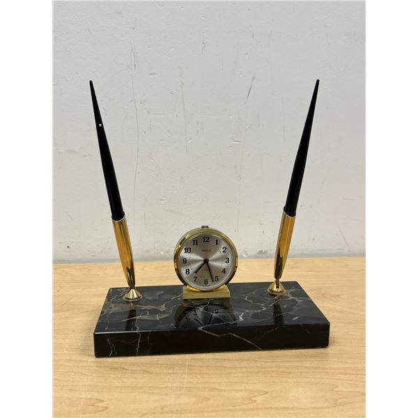 Vintage Stone Pen Holder Clock - Sheaffer Pens / German Clock - Base 8x4"