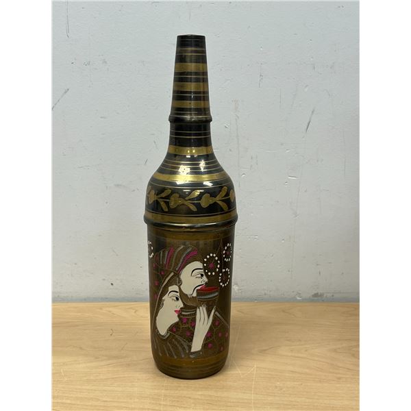 Vintage Engraved Brass Wine Bottle Holder 12.75"T