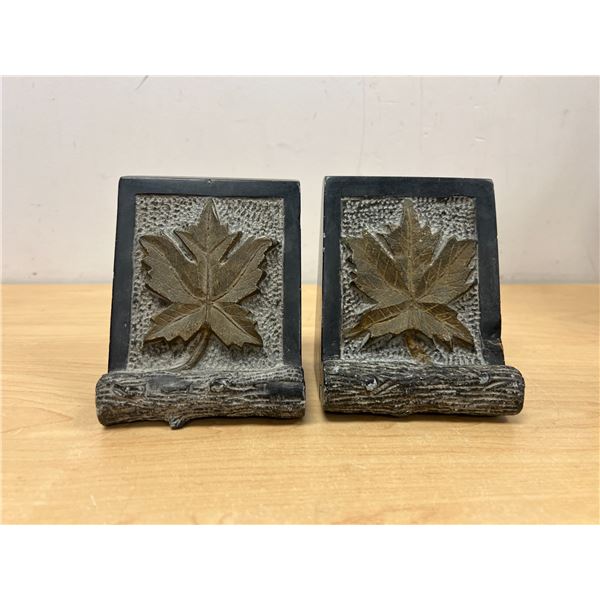 Maple Leaf Stone Carved Bookends - 4.5"T & 4"W