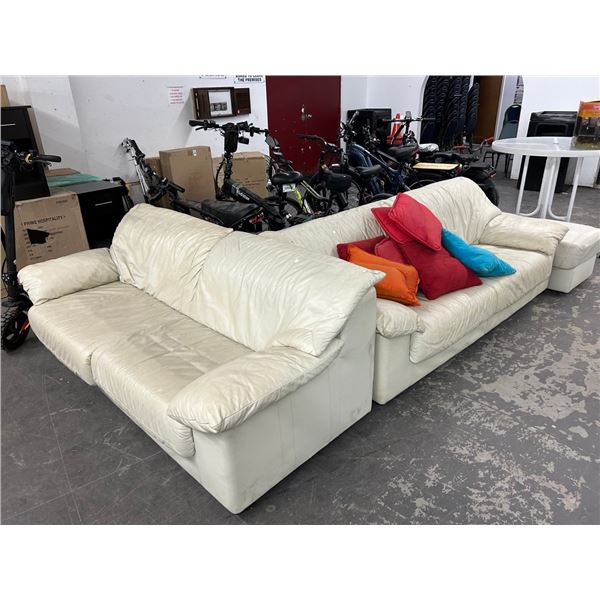 Bone Leather Sofas 2 w/Ottomans and Pillows
