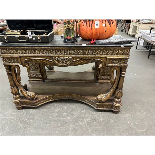Ornate Fish Figural Marble Top Hall Table w/Mirrored Back
