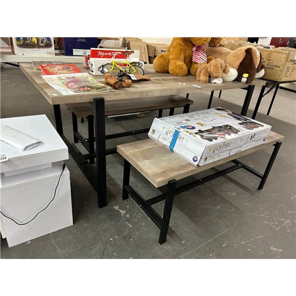 Contemporary Metal w/Distressed Top w/2 Benches