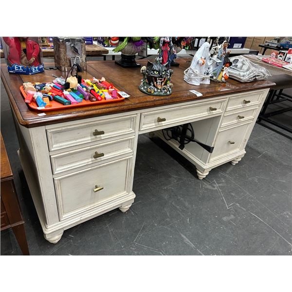Distressed Burl Top Executive Desk