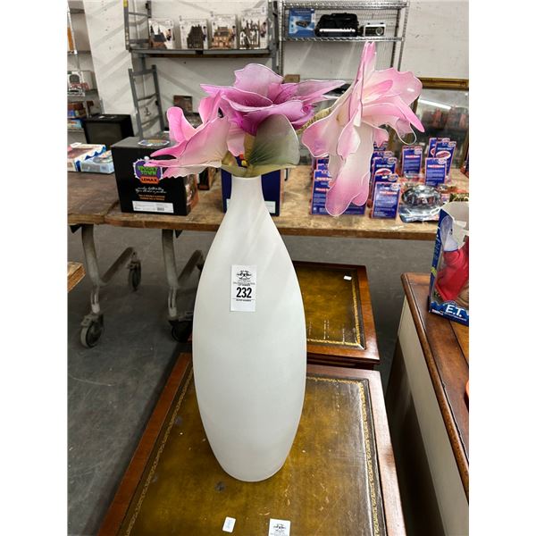 Contemporary Large White Floral Vase w/Silk Florals