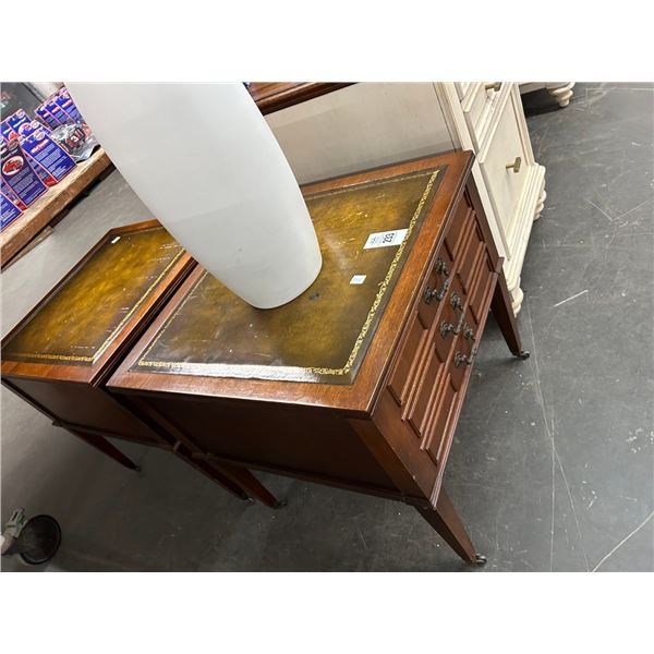 Mahogany Leather Inlay End Tables - Pair