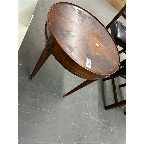 Bakers Milling Mahogany Burl Round Rolling Table w/Drawer