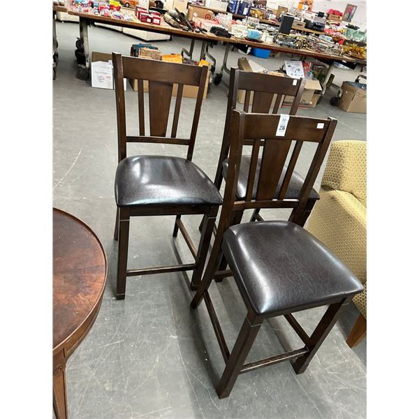 Dark Oak w/Brown Leather Padded Bar Stools - Set of 3