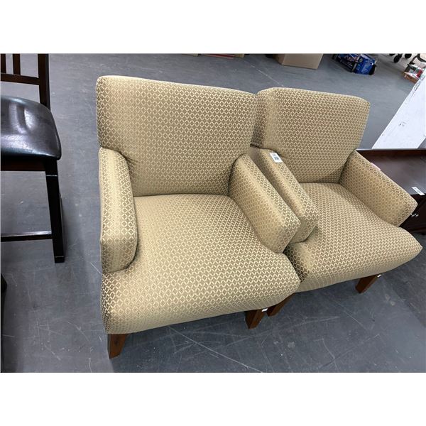 Contemporary Gold Cloth Padded Armchairs - Pair