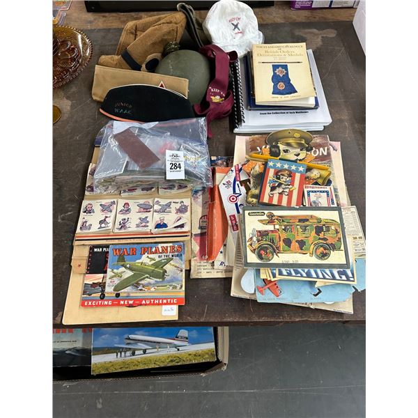 Asst. Military Memorabilia w/Vintage Transfer Pictures, Hats