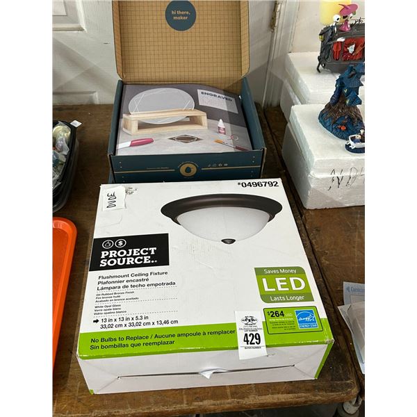 Engraved Accent Mirrors 2, Flush Mount Light Fixture