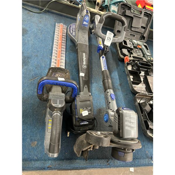 Cordless Hedge Trimmer, Leaf Blower, Trimmer w/Battery/Charger