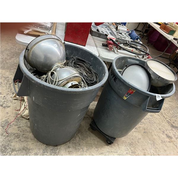 Brute Waste Cans 2 w/Dolly, Warehouse Lighting, Wire