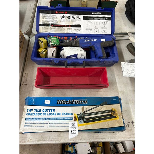 Dura Fast Fastener Gun, Manual Tile Cutter, Grout Bins