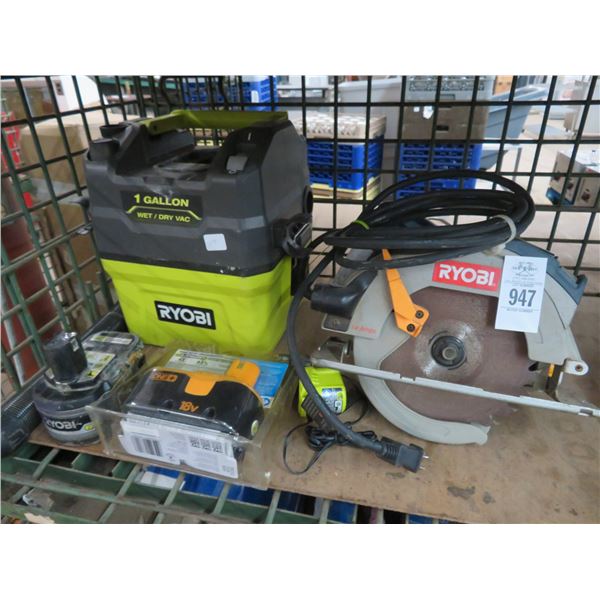 Ryobi Electric Circular Saw, Mini Shop Vac, Tool Batteries