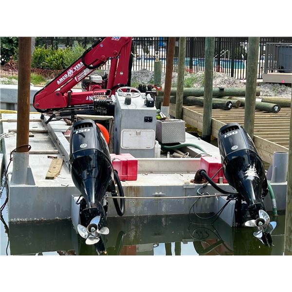 Alum Approx.  12'  X  25'  Knuckle Crane Barge w/Twin Suzuki 150's
