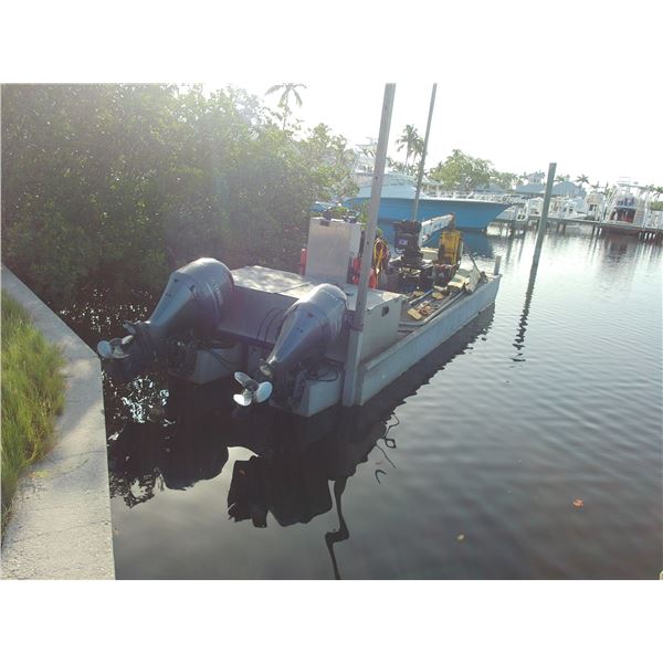 Alum.  8'  X  20'  Knuckle Crane Barge w/Twin Yamaha 200's