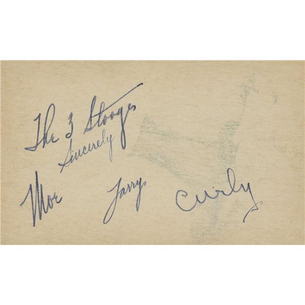 Three Stooges signed postcard. GFA authenticated
