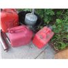 Image 2 : 3 Plastic Gas Containers, Funnel, Grease Gun & 