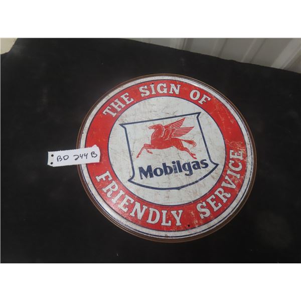 Mobil gas Friendly Service Round Tin Sign 