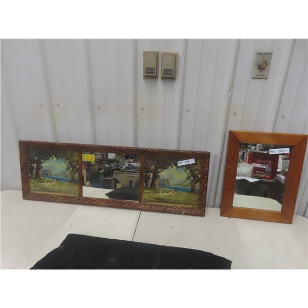 Antique Art Deco Print/ Mirror in Frame 41"x14" 